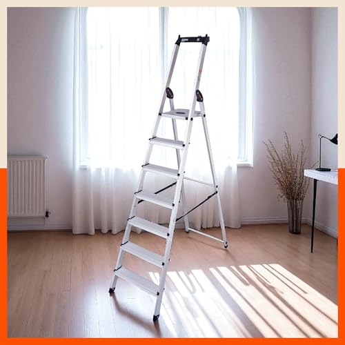 Image of Bathla Elevate 7-Step Foldable Aluminium Ladder for Home with Tool Tray | Anti-Skid | Durable, Heavy Duty, Safe & Stylish | 5-Year Warranty | Black
