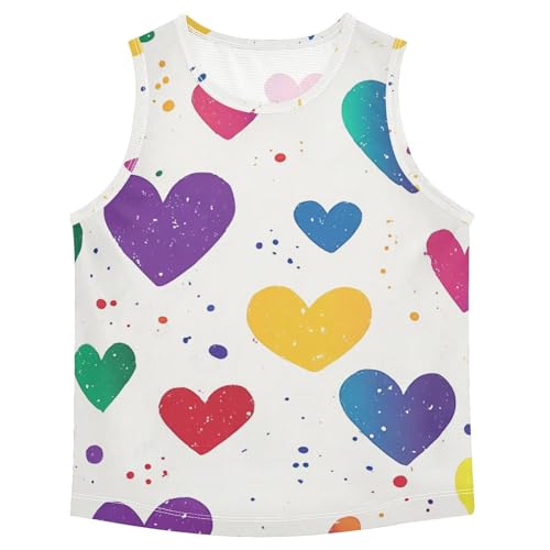 Bolaz Boys Athletic Quick Dry Tank Top Sleeveless Workout T Shirts Age 11-15,Colorful Hearts Pattern