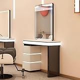 HHEvergreenEnsemble LED Salon Station for Hair Stylist (All - Around LED Design)(HD Mirror)(3 Large Drawers), Barber Station with Unique Futuristic Design, Black