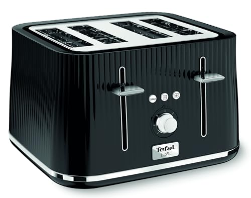 Tefal Loft 4-Slot Toaster, 7 Browning Levels, Defrost, Stop + Reheat Functions, Removable Crumb Tray, High-lift + Self-Centring Racks, 1700W, TT760840, Classic Design in Black