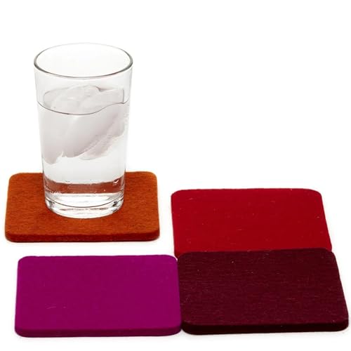 Graf Lantz - Bierfilzl Merino Wool Square Coasters Set of 4 - Bordeaux (4"x4"x5mm) - Absorbs 30% of Weight, Natural German Wool - Heat Resistant, Sustainable, Reusable - Home Decor, Coffee Table Decor