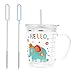 Heiqlay Tazza di Paglia per Bambini, Tazza di Latte con Bilancia, Bicchiere con Cannuccia e Coperchio, forno a microonde può essere riscaldata, trasparenti con scala , 400 ml, 1 set, Elefante/Drago