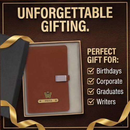 Image of ncgifts Personalized Notebook With Name | Customized Diary | Personalized Notebook A5 200 Ruled Pages Customized Diwali Daily Journal Diaries Diary Gifts for Men Women Friends, Family | Brown