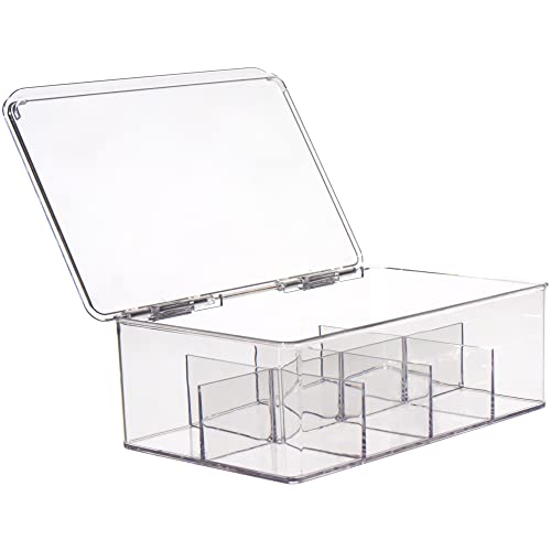 منظم أكياس الشاي من امبيريلكس – عبوة واحدة | صندوق تخزين قابل للتكديس بغطاء مفصلي لأسطح المطابخ، المخازن، والخزائن | مصنوع من بلاستيك شفاف لتنظيم أكياس الشاي