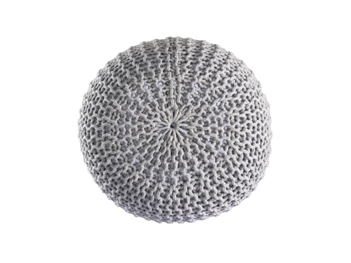 kreatives Wohnen Pouf Premium ø45cm Sitzhocker Strickpouf Innen Terrasse Pool Garten nachhaltig grau - Silbergrau