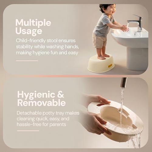 Image of Baybee 3 in 1 Baby Potty Training Seat for Kids 1-5 Years | Toddler Baby Potty Seat Chair with Removable Tray & Anti Slip Base | Portable Toilet Training Potty Seat with Step Stool for kids (Ivory)