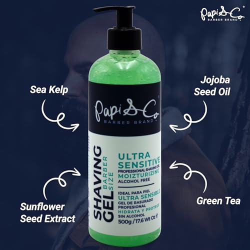Image of Papi&Co Shaving Gel for Ultra Sensitive Skin - Gentle, Alcohol-free, Moisturizing and Protecting Face Shave Gel for Men 17.6 Oz