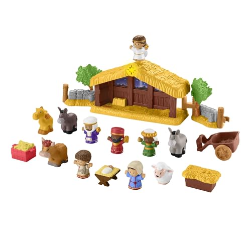 Fisher-Price Little People Belén Nacimiento con 12 Figuras, Luces y Sonidos y Accesorios, Juguetes bebés +1 año (Mattel HMX70)