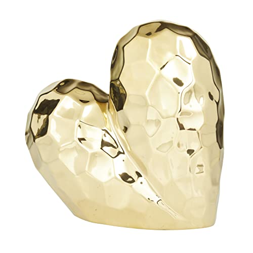 Deco 79 Porcelain Ceramic Heart Decorative Sculpture Dimensional Angled Origami Inspired Home Decor Statue, Accent Figurine 8" x 3" x 8", Gold - Image 6