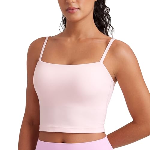 CRZ YOGA Butterluxe Cami Longline Sports Bras for Women - Square Neck Adjustable Padded Workout Crop Tank Top Camisole