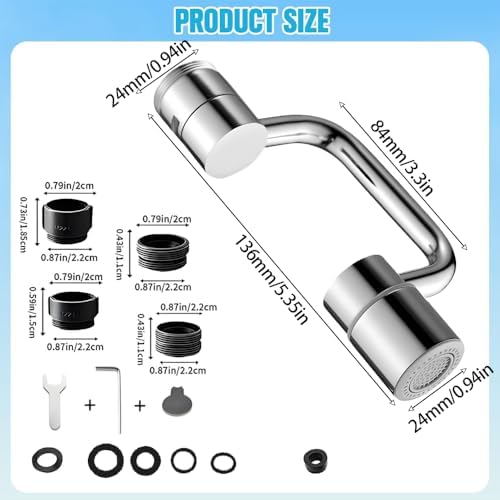 1080° Rotatable Faucet Extender U Shaped Faucet Aerator 2 Modes Adjustable for Kitchen Sink and Bathroom Sink (Grey, Size-1) - 1