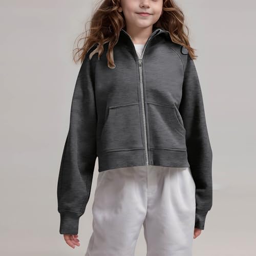 Girls Zip Up Cropped Hoodies Long Sleeve Casual Sweatshirts Jacket Teen Full-Zip Outwear with Pockets For 5-14 Years3