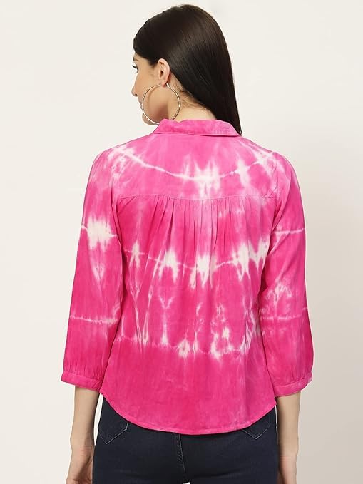 Image of Maaesa - Women Handcrafted Tie-Dye Rayon Shirt | Casual & Office Wear | Relaxed Fit | Long Sleeve | Breathable & Lightweight Fabric