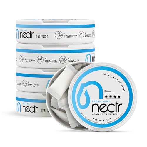 Image of Nectr Energy Nootropic Pouches - Fresh Mint Flavored, Caffeine Pouches with Cognizin Citicoline. Nicotine-Free Sugar-Free Brain Treats. Smooth, Sustained Focus & Energy Supplement - 5 Pucks of 16pcs