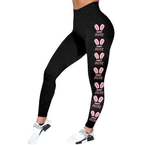 Easter Day Rabbit Carrot Eggs Print Yoga Pants High Waisted Leggings Tummy Control Soft Gym Fitness Girl (#Pink, XL)4
