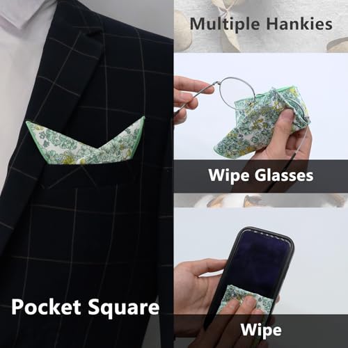 Image of Luckyvestir Pocket Squares for Men, 9 inch Cotton Linen Sage Handkerchiefs Men Women with Pocket Square Holder for Suits Business