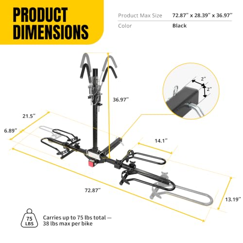Image of MaxxHaul Platform Bike Rack for 2 Bikes - Hitch Mounted Tray Carrier for SUV, Van, & Truck - Adjustable Tire Cradles & Foam Padded Hooks - Fits 2 inch Class III & IV Hitches (50027)