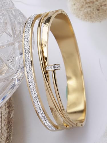 Image of Scintillare by Sukkhi Stainless Steel Multilayer Openable Kada Bracelet Jewellery for Women & Girls|Anti Tarnish Jewellery|Gifts for Wife Girlfriend Mother Sister