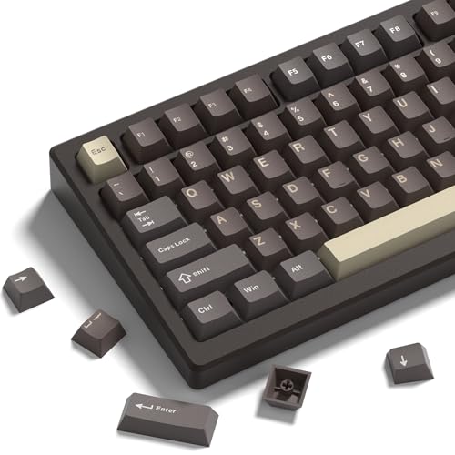 Image of Double Shot PBT Keycaps Set 138 Keys, Cherry Profile Custom Keycaps 60 65 75 100 Percent for 61 /64 /68 /84 /87 /100 /104 /108 Retro Gaming Mechanical Keyboard, Brown Coffee