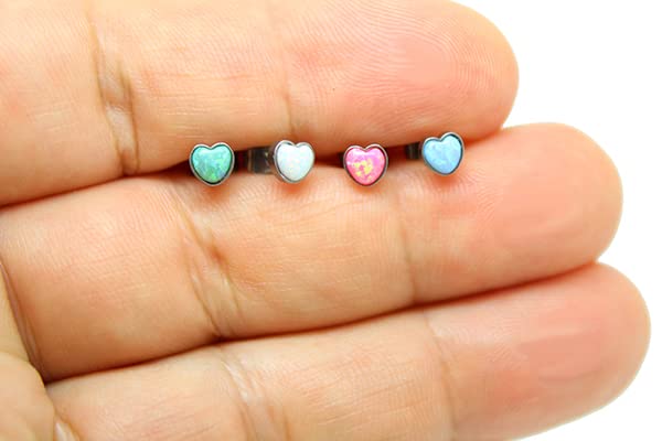 Heart Shaped Opal, Titanium Hypoallergenic Bezel Stud Earrings, For Sensitive Ears3