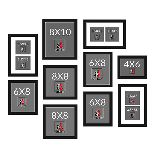 Image of Art Street Large Collage Wall Photo Frame Individual Picture Frame Set For Living Room, Decorative Wall Hanging Home Decor - Set Of 10 (6x8, 8x8, 8x10, 6x10 Inch, Black)