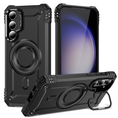 Coque Samsung S23 anti-choc magnétique avec support en silicone noir robuste