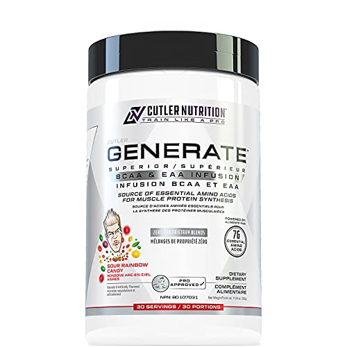 Generate EAA and BCAA Powder: Best Branched Chain Amino Acids Supplement with Essential Amino Acids, 5g BCAAs, 2g EAAs for Lean Muscle Mass | Sour Rainbow Candy, 30 Servings