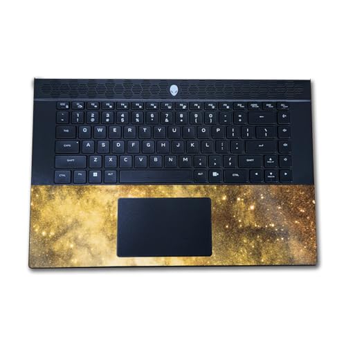 Image of Glossy Glitter Laptop Skin Compatible with Alienware M16 R2 (2024) - Golden Stars - Premium 3M Vinyl Protective Wrap Decal Cover - Easy to Apply | Crafted in The USA by MightySkins