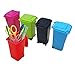 Premy Mini Wheelie Trash Can Storage Bin Desktop Organizer Pen/Pencil Cup, 3pcs Creative Dust Bin School Supplies Holder- (Assorted Green, Blue, Red, Pink, and Black Colors)