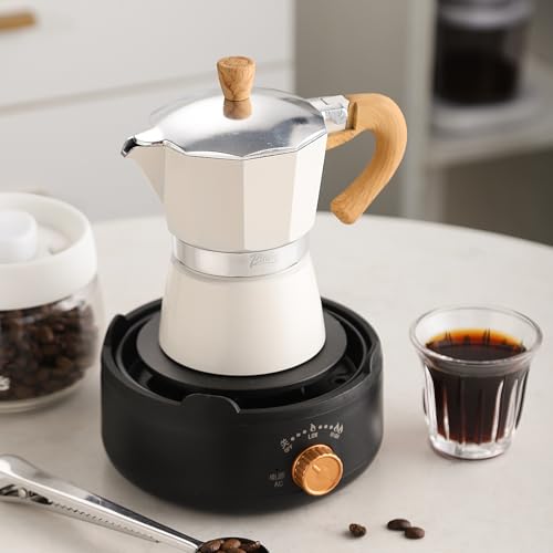 Image of Bincoo Espresso Maker Stovetop,Camping Moka Pot 2 Cup /120ML,Stove Top Espresso Italian Coffee Maker,Easy to Use (White)