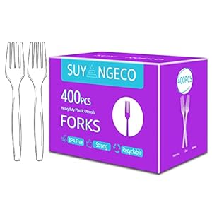 [400 Count] Heavy Duty Clear Plastic Forks Disposable Plastic Fork Bulk Utensils Reusable Cutlery Set Thick Plasticware Silverware for Party,Every Day Use,Picnic,Camping,Wedding,Barbecues