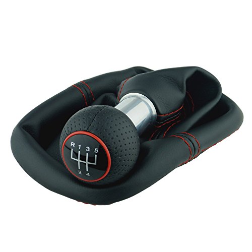 Schaltsack & Schaltknauf für VW Golf 2 3 4 Polo 6N für Passat 35i - 5 Gang - Schwarz - Rot - Schaltmanschette Schalthebel Manschette für Schaltung - Knauf Hebel für Schaltgetriebe 12 mm - A0254-9