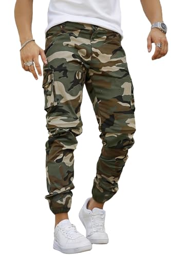 GINGTTO Mens Camo Pants Cargo Slim Fit Stretch Camouflage Pants for Men Skinny Elastic Waist Heavy Weight 32