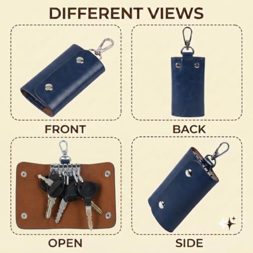 Image of Leather Key Pouch Keychain for Men & Women - Key Holder Wallet with Key Ring | Compact Key Organizer Case for Car Keys, House Keys & Coins | Small Leather Key Wallet Pouch
