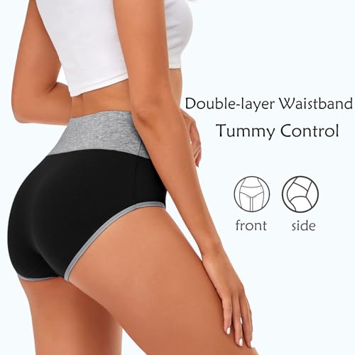 Image of CULAYII High Waisted Underwear for Women Cotton No Muffin Top Full Coverage Briefs Soft Stretch Ladies Panties 5 Pack
