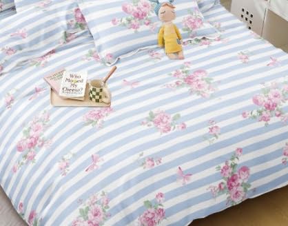 Image of TIB The Intellect Bazaar Flat Double Bedsheets with 2 King Size Pillow Covers | Double Bed Breathable | Wrinklefree | Ultrasoft | 90 x 100 Inches, 7X7.5 Feet | Blue Pink Floral