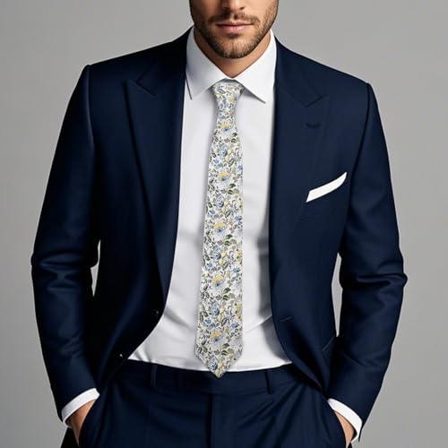 Image of Cotton Floral Ties for Men 2.76 inch Men's Skinny Tie Linen Flower Printed Neck Tie for Wedding Dating Party