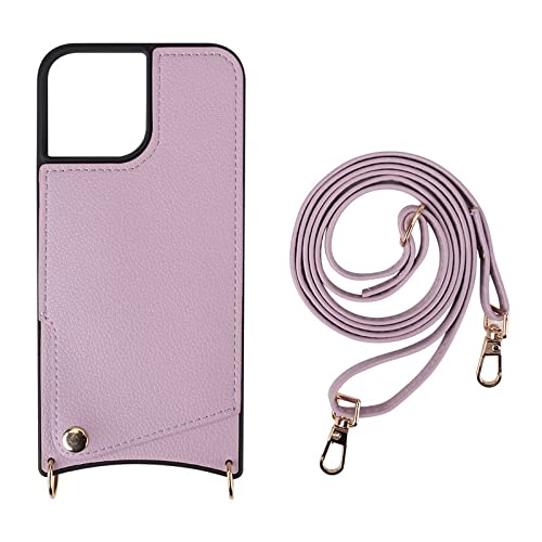 Sangle cordon iPhone 14 Promax étui portefeuille anti-chute violet