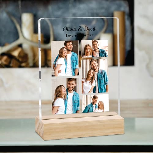 Image of Giftplease Customized Photo Frame with Wooden Stand | Transparent | Personalized Couple Picture Frame Gift for Girlfriend, Boyfriend, Husband, Wife |Anniversary, Wedding, Valentine s Day C 01