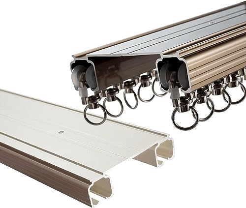 Juego de rieles de cortina dobles unidos de aluminio resistente, riel de techo o montaje en pared para oficina, hogar, baño, hospital, sistema de riel de cortina (color: oro champán, tamaño