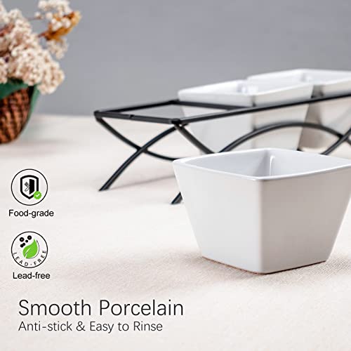 Unicasa Square Ramekin Bowls 10 Oz, Condiment Serving Tray With Metal Rack Stand - Chips And Dips Snack Tray For Party - White Side Dish For Appetizer, Fruit, Nuts, Ice Cream, Candy #TOP5
