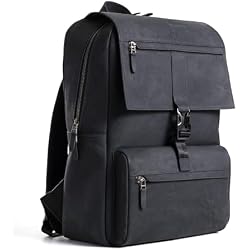 Leather Backpack for Men & Women, Classic Black - Handcrafted Top Grain Leather vintage backpack with 17 Inch Laptop Sleeve - Lightweight & Durable for Business, Travel & Work - 33cm x 16cm x 40cm
