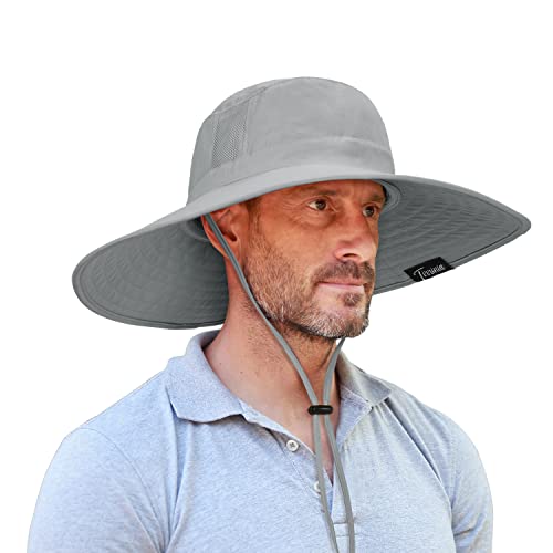 Image of Men Safari Sun Hat Wide Brim Boonie Fishing Cap with Adjustable Drawstring