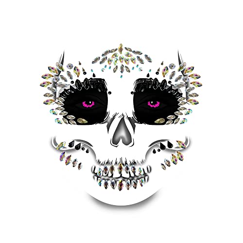 Neva Nude Skull Face Crystal Jewel Sparkly Face Sticker for Festivals, Raves, Parties, Lingerie and More, Medical Grade Adhesive, Waterproof and Sweatproof, Made in USA