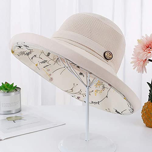 Women Mesh Sun Hats Wide Brim Lightweight & Breathable Beach Cap Floral Upf50+ Fishing Hat Beige #TOP7
