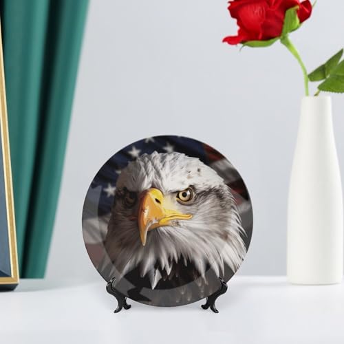 Plato decorativo de cerámica blanco con bandera y águila 6 pulgadas miniatura 6