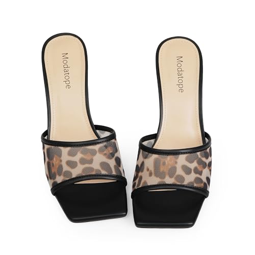 Image of Modatope Womens Heeled Sandals Open Square Toe Heels Chunky Block Heel Slip On Sandals for Women