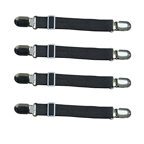 Ruezunn Bed Sheet Clips Straps Sheet Holder Mattress Clips, Elastic Sheet Fasteners Grippers, 4 Pcs Adjustable Elastic Bed Sheet Grippers Straps Suspender Fasteners Holder (Black) #TOP2