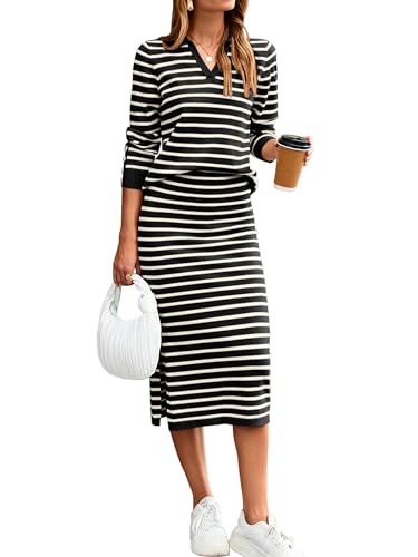 Ensemble jupe 2 pièces tricoté à col polo pour femme - Tenue automne décontractée chic