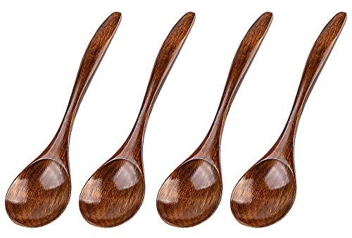 INHEMING Holzlöffel Suppenlöffel Esslöffel,4 Stück im Japanischen Stil Naturholzlöffel,Holzsuppenlöffel zum Kochen und Umrühren,Spülmaschinenfest,Küchenzubehör - 17.5 cm